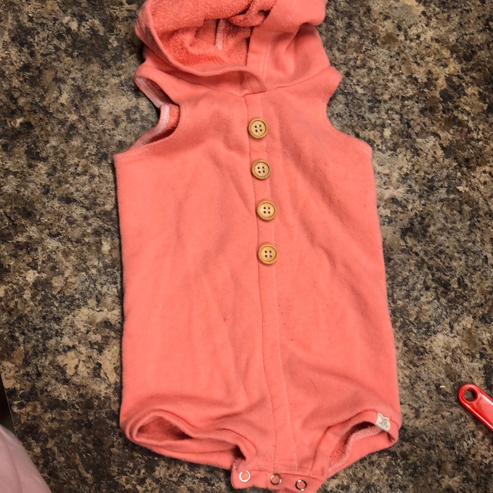Lulu & Roo Dark Salmon romper with hoodie!